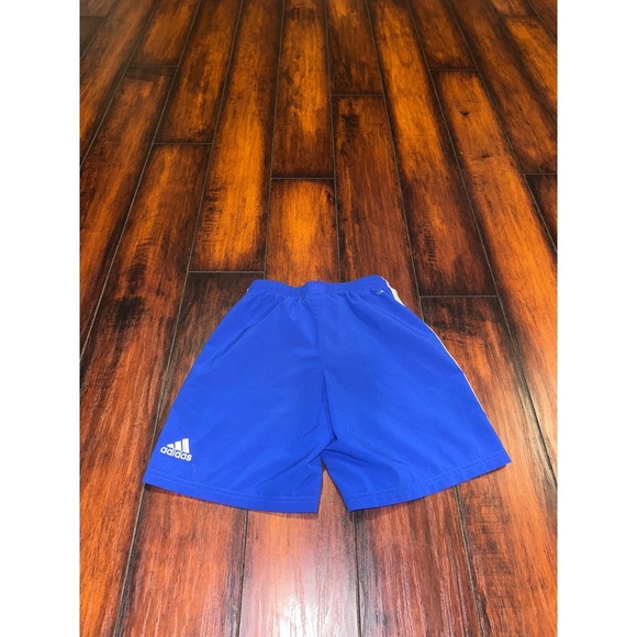 Boys Adidas ClimaLite Shorts Athletic Soccer Training Blue White Stripes Youth S - Picture 1 of 5